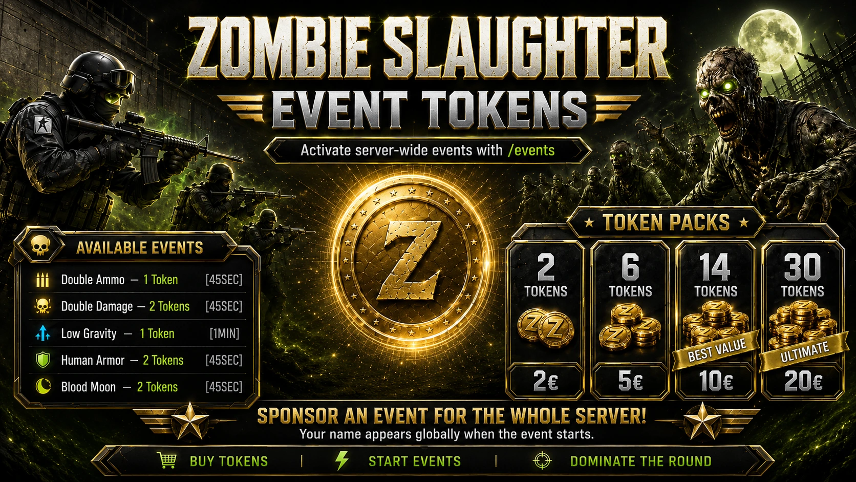 Zombie Slaughter Event Tokens — server-wide event packs